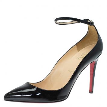 Pre Owned Christian Louboutin Black Patent Halte Ankle Strap Pumps Size 40