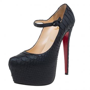 Pre Owned Christian Louboutin Black Python Lady Daf Mary Jane Platform Pumps Size 39