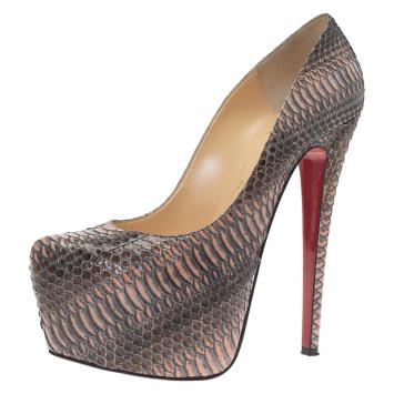 Pre Owned Christian Louboutin Grey Python Daffodile Platform Pumps Size 38