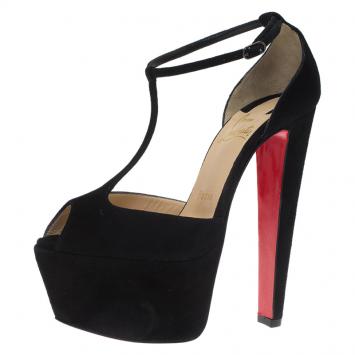 Pre Owned Christian Louboutin Black Suede Senora T Strap Platform Sandals Size 35