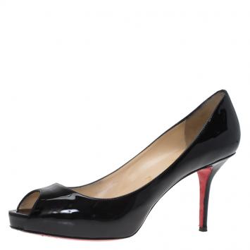 Pre Owned Christian Louboutin Black Patent Mater Claude Peep Toe Pumps Size 40.5
