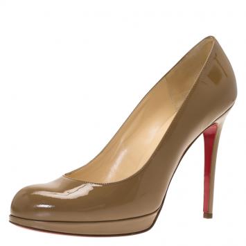 Pre Owned Christian Louboutin Beige Patent New Simple Pumps Size 41