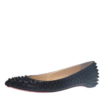 مملوكة مسبقًا Christian Louboutin Black Leather Pigalle Spike Ballet Flats Size 38.5