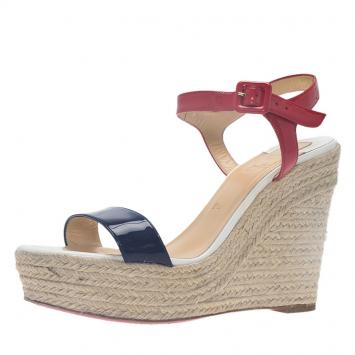 Pre Owned Christian Louboutin Tricolor Spachica Espadrille Wedge Sandals Size 41