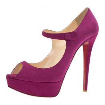 Pre Owned Christian Louboutin Pink Suede Bana Mary Jane Platform Pumps Size 38.5