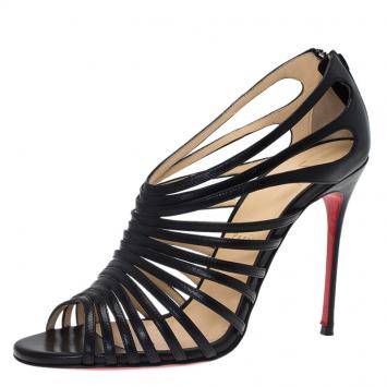 Pre Owned Christian Louboutin Black Leather Multibrida Strappy Sandals Size 38
