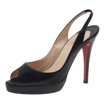 Pre Owned Christian Louboutin Black Leather N°Prive Slingback Sandals Size 37