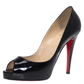 Pre Owned Christian Louboutin Black Patent Very Prive Peep Toe Pumps Size 39