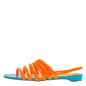 Pre Owned Christian Louboutin Two Tone PVC Strappy Flat Sandals Size 39