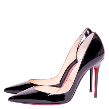 Pre Owned Christian Louboutin Black Patent Iriza D'orsay Pumps Size 36
