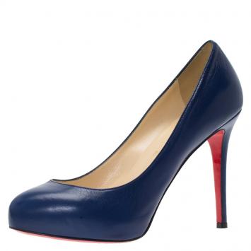 Pre Owned Christian Louboutin Blue Leather Declic Hidden Platform Pumps Size 37