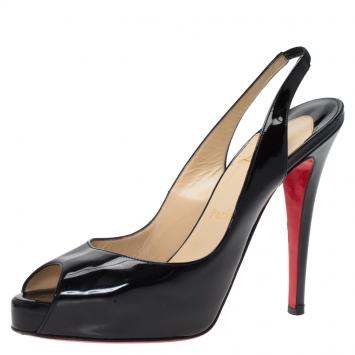 Pre Owned Christian Louboutin Black Patent N°Prive Slingback Sandals Size 38