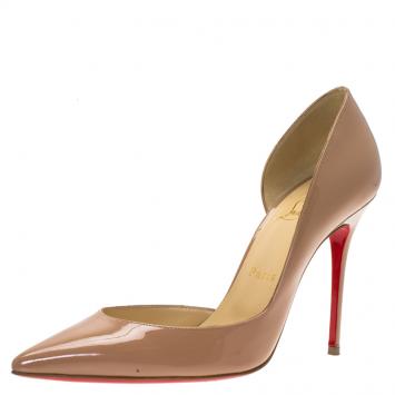 Pre Owned Christian Louboutin Beige Patent Iriza D'orsay Pumps Size 38