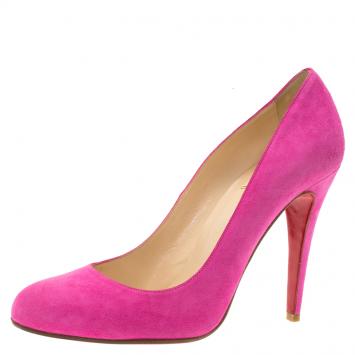 Pre Owned Christian Louboutin Pink Suede Ron Ron Pumps Size 39.5