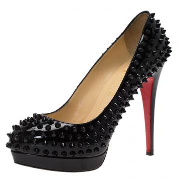 Pre Owned Christian Louboutin Black Patent Alti Spikes Platform Pumps Size 39