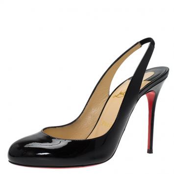 Pre Owned Christian Louboutin Black Patent Fifi Slingback Sandals Size 38.5