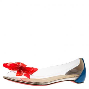 Pre Owned Christian Louboutin Two Tone PVC and Leather Tip Bow Ballet Flats Size 37