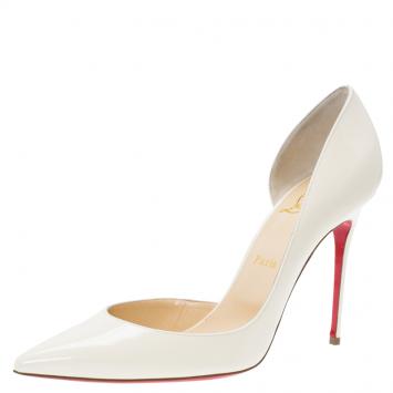 Pre Owned Christian Louboutin Cream Patent Iriza D'orsay Pumps Size 40