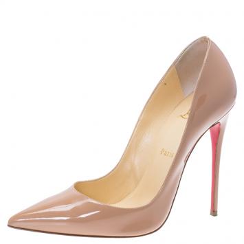 Pre Owned Christian Louboutin Beige Patent Pigalle Pumps Size 38.5