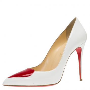 Pre Owned Christian Louboutin White Leather Cora Heart Detail Pumps Size 39.5