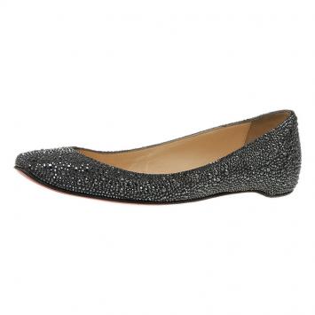 مملوكة مسبقًا Christian Louboutin Black Strass Leather Gozul Ballet Flats Size 39