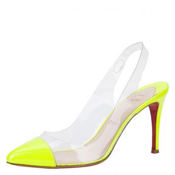 Pre Owned Christian Louboutin Neon Yellow Bis Un Bout Slingback Sandals Size 38.5