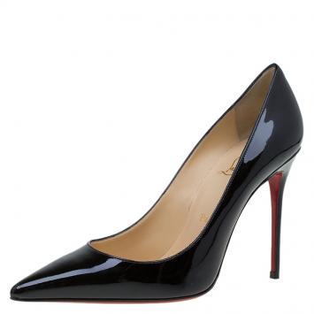 Pre Owned Christian Louboutin Black Patent Decollete 554 Pumps Size 38