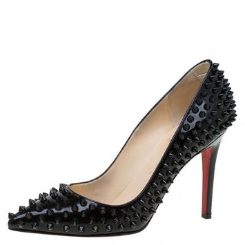 Pre Owned Christian Louboutin Black Patent Pigalle Spikes Pumps Size 37.5