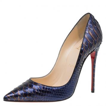 Pre Owned Christian Louboutin Metallic Blue  Python So Kate Pumps Size 36.5