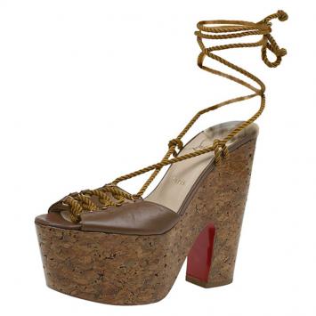 Pre Owned Christian Louboutin Brown Leather Jerry 160 Lace-up Sandals Size 40