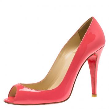 Pre Owned Christian Louboutin Pink Patent 'Sexy' Peep Toe Pumps Size 37