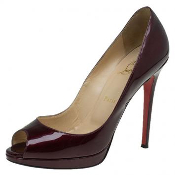 مملوكة مسبقًا Christian Louboutin Burgundy Patent Altadama Platform Peep Toe Pumps Size 39