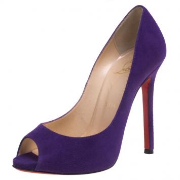 Pre Owned Christian Louboutin Purple Suede Flo Peep Toe Pumps Size 36
