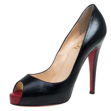 Pre Owned Christian Louboutin Black Leather Very Prive Peep Toe Pumps Size 38