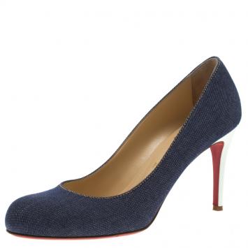 Pre Owned Christian Louboutin Blue Denim Simple Pumps Size 40