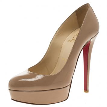 Pre Owned Christian Louboutin Beige Patent Leather Bianca Platform Pumps Size 36
