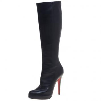 Pre Owned Christian Louboutin Black Leather Botalili Knee Length Boots Size 38.5