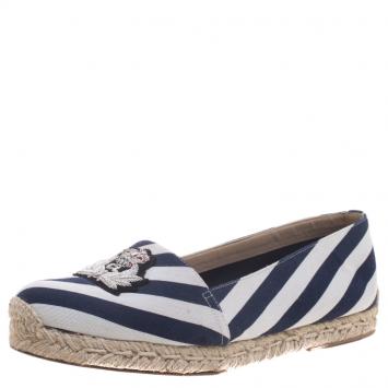 Pre Owned Christian Louboutin Striped Canvas Galia Espadrille Loafers Size 39
