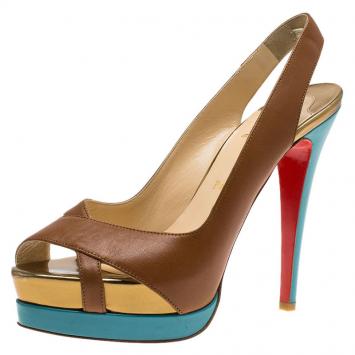 Pre Owned Christian Louboutin Block Color Leather Very Croise Slingback Platform Sandals Size 37