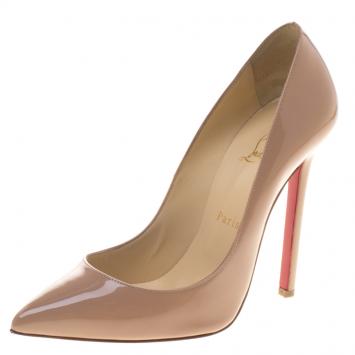 Pre Owned Christian Louboutin Beige Patent Leather Pigalle Pumps Size 39