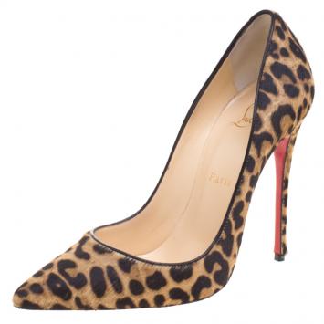 Pre Owned Christian Louboutin Leopard Print Pony Hair So Kate Pumps Size 37.5