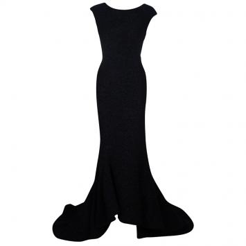 Pre Owned Christian Siriano Black Textured Gown M