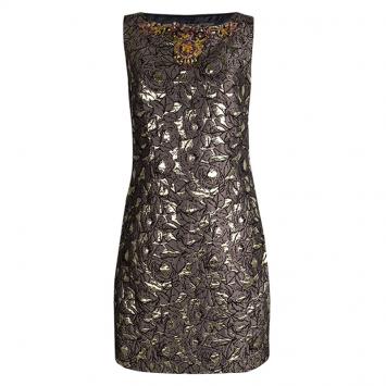 Pre Owned Class By Roberto Cavalli Lurex Embossed Jacquard Embellished Sleeveless Shift Dress M