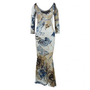 Pre Owned CLASS By Roberto Cavalli Off-Shoulder Printed Maxi Dress S