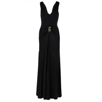 Pre Owned Class By Roberto Cavalli Black Knit Ruched Waist Sleeveless Maxi Dress S