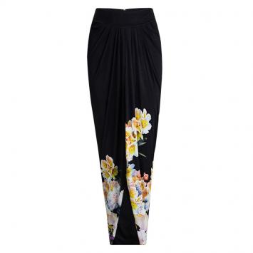 Pre Owned Class by Roberto Cavalli Navy Blue Floral Printed Knit Draped Maxi Skirt M