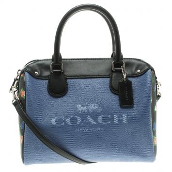 Pre Owned Coach Blue/Black Denim Effect Coated Canvas Mini Bennett Satchel
