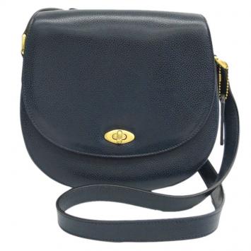 Pre Owned Coach Navy Blue Pebbled Leather Shoulder Bag