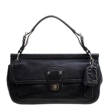 Pre Owned Coach Black Leather Turnlock Shoulder Bag