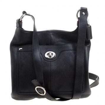 Pre Owned Coach Black Leather Turnlock Crossbody Bag